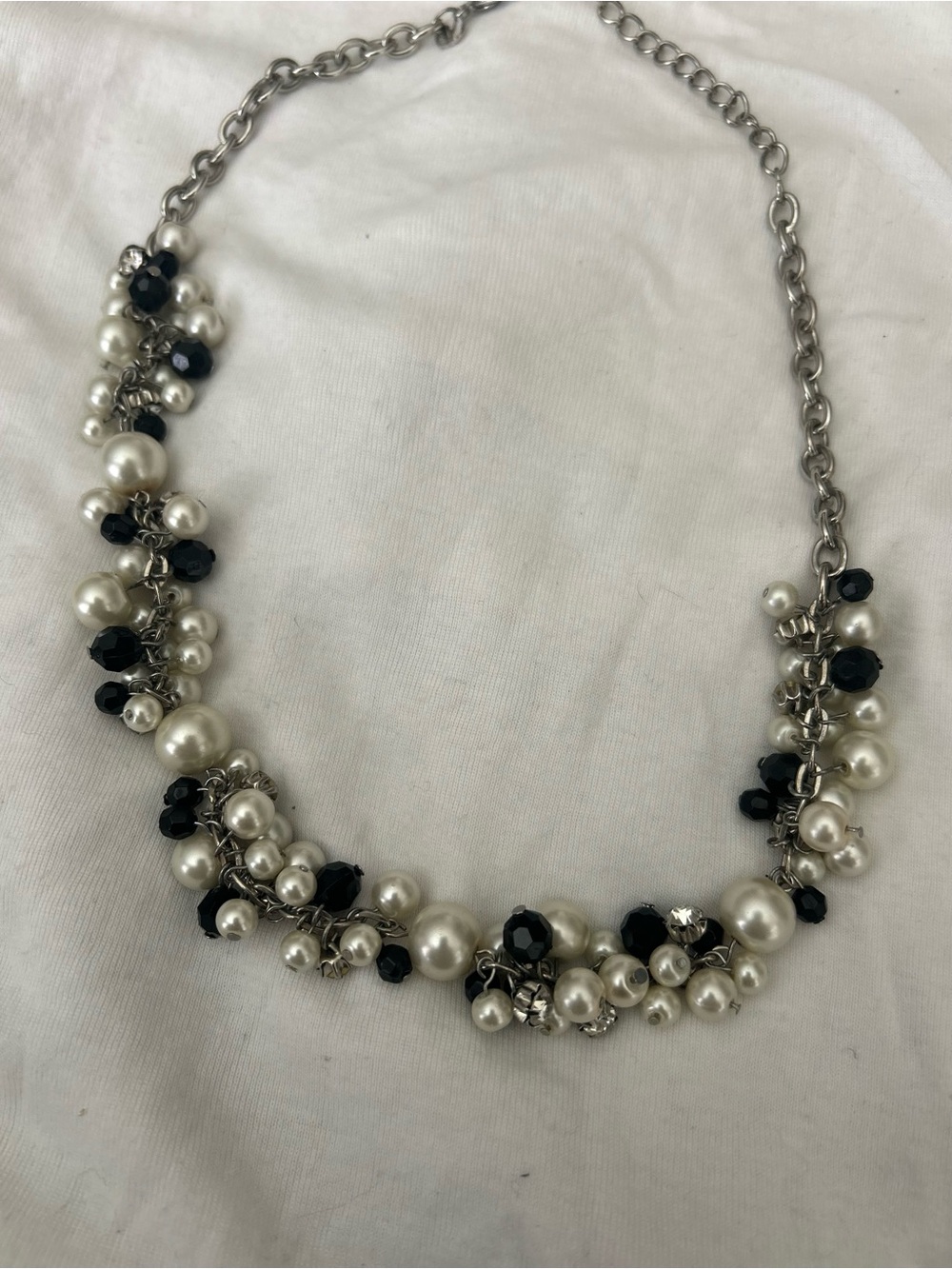 Classic Pearl and Black Bead Cluster Necklace - Women Jewelry